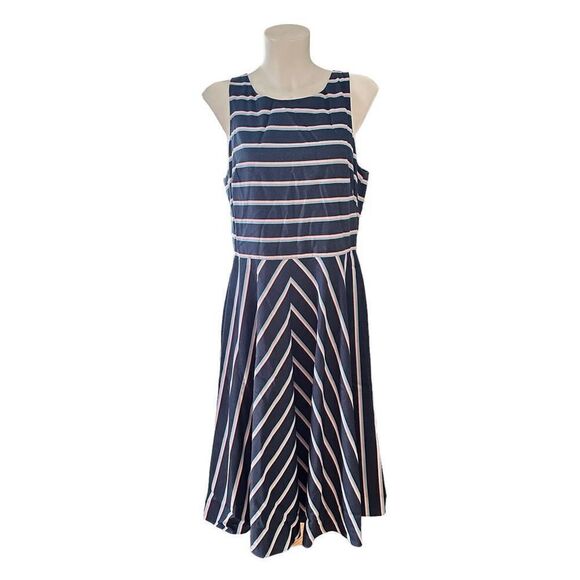 Eliza J Striped Sleeveless Fit and Flare Knee Length Dress Bow on back size 14 - Picture 1 of 7